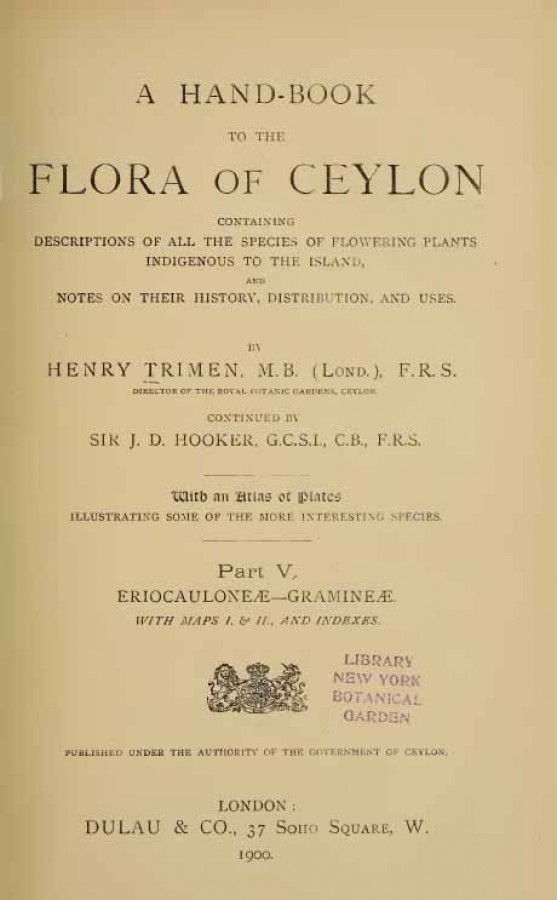 A Hand-book to the Flora of Ceylon - Part v